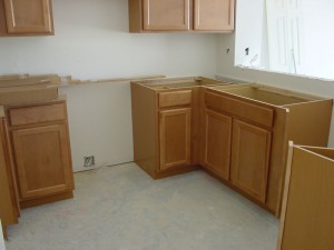 The kitchen from the stairway - 8 weeks left